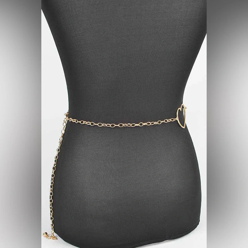 Gold Heart Metal Chain Statement Belt